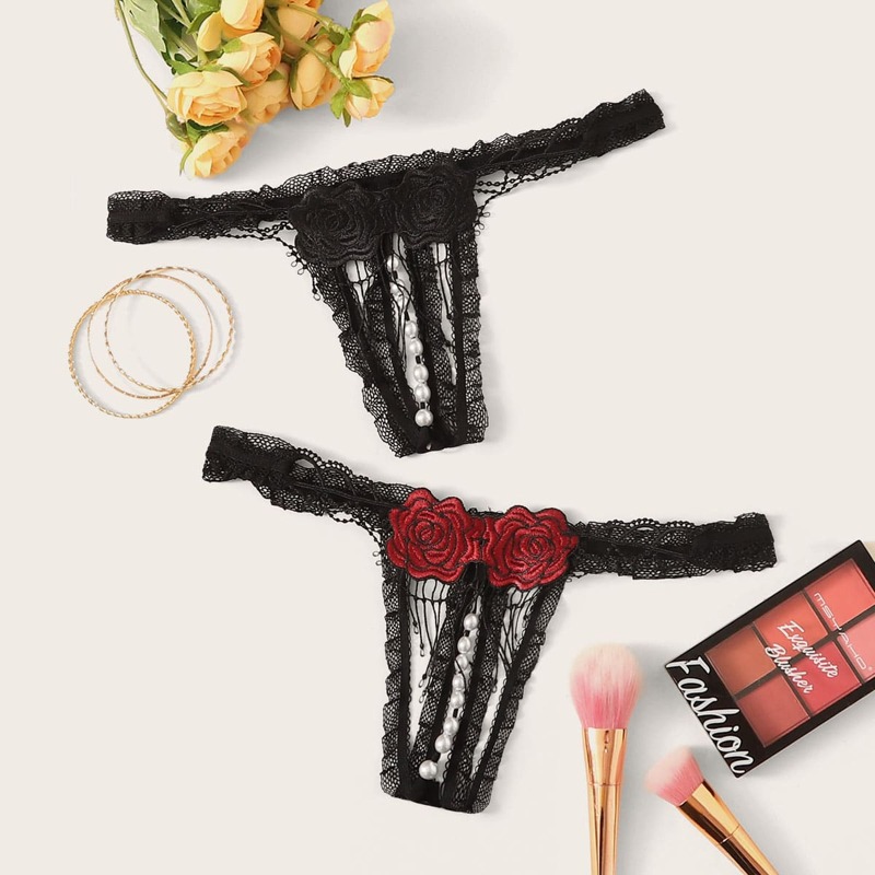

2pack Floral Lace Panty Set, Black