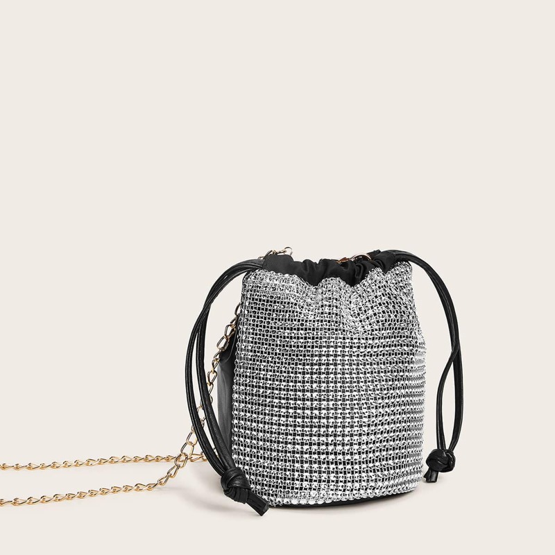

Rhinestone Drawstring Chain Bucket Bag, Multicolor