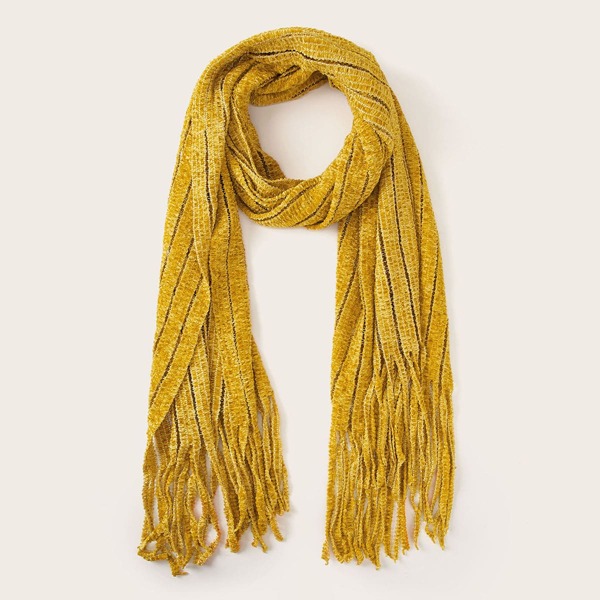 

Chenille Fringe Hem Scarf, Yellow
