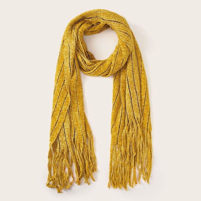 

Chenille Fringe Hem Scarf, Yellow