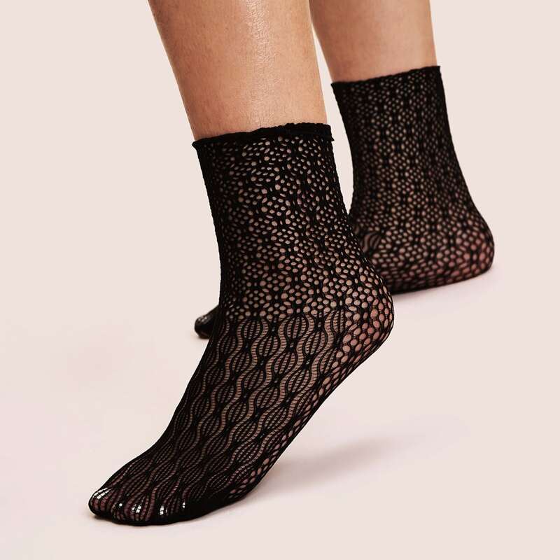 

1pair Lace Socks, Black