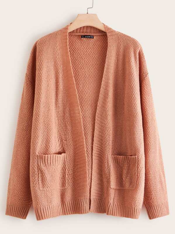 

Plus Open Front Pocket Side Cardigan, Pink