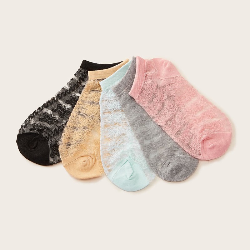 

5pairs Lace Ankle Socks, Multicolor