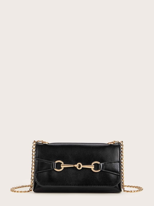 

Metal Front Studded Detail Chain Crossbody Bag, Black
