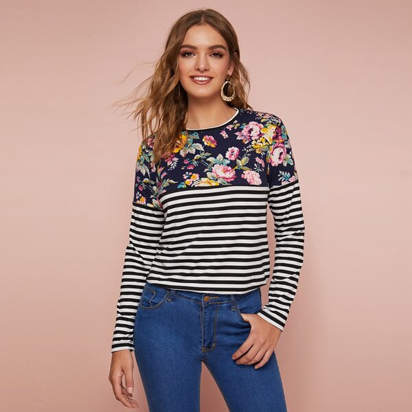 

Botanical and Striped Tee, Multicolor