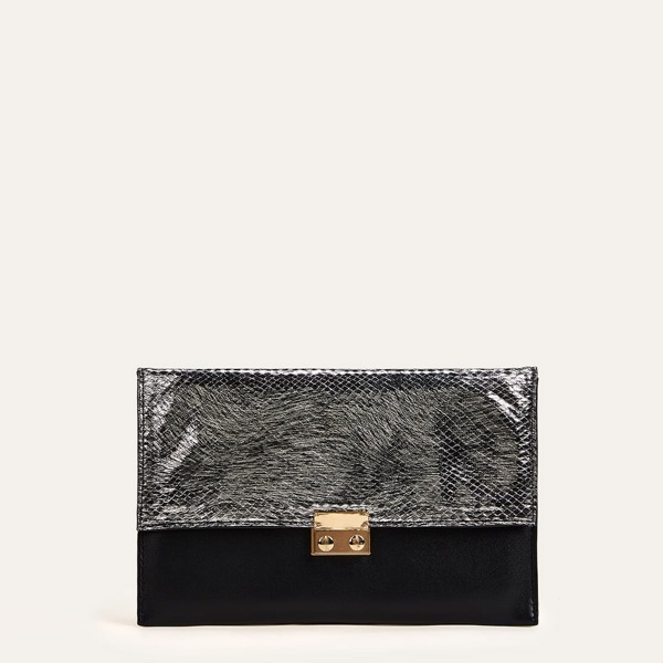 

Snake Panel Metal Lock Chain Crossbody Bag, Multicolor