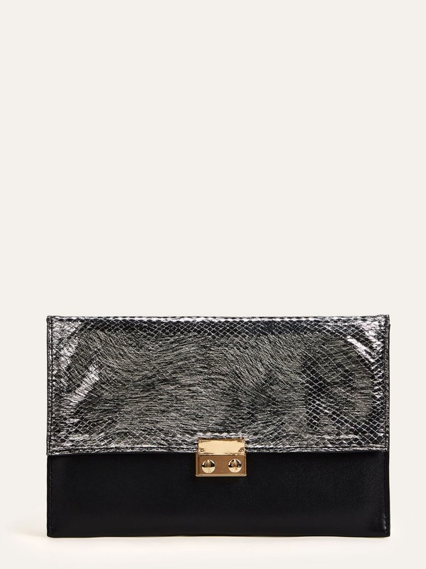 

Snake Panel Metal Lock Chain Crossbody Bag, Multicolor