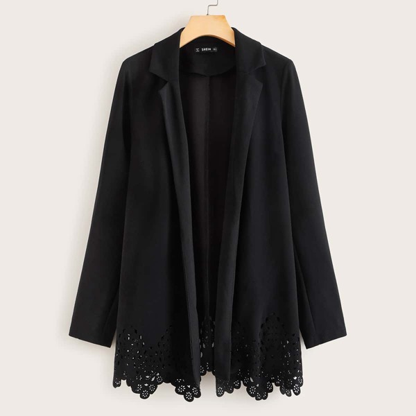

Notch Collar Laser Cut Hem Blazer, Black
