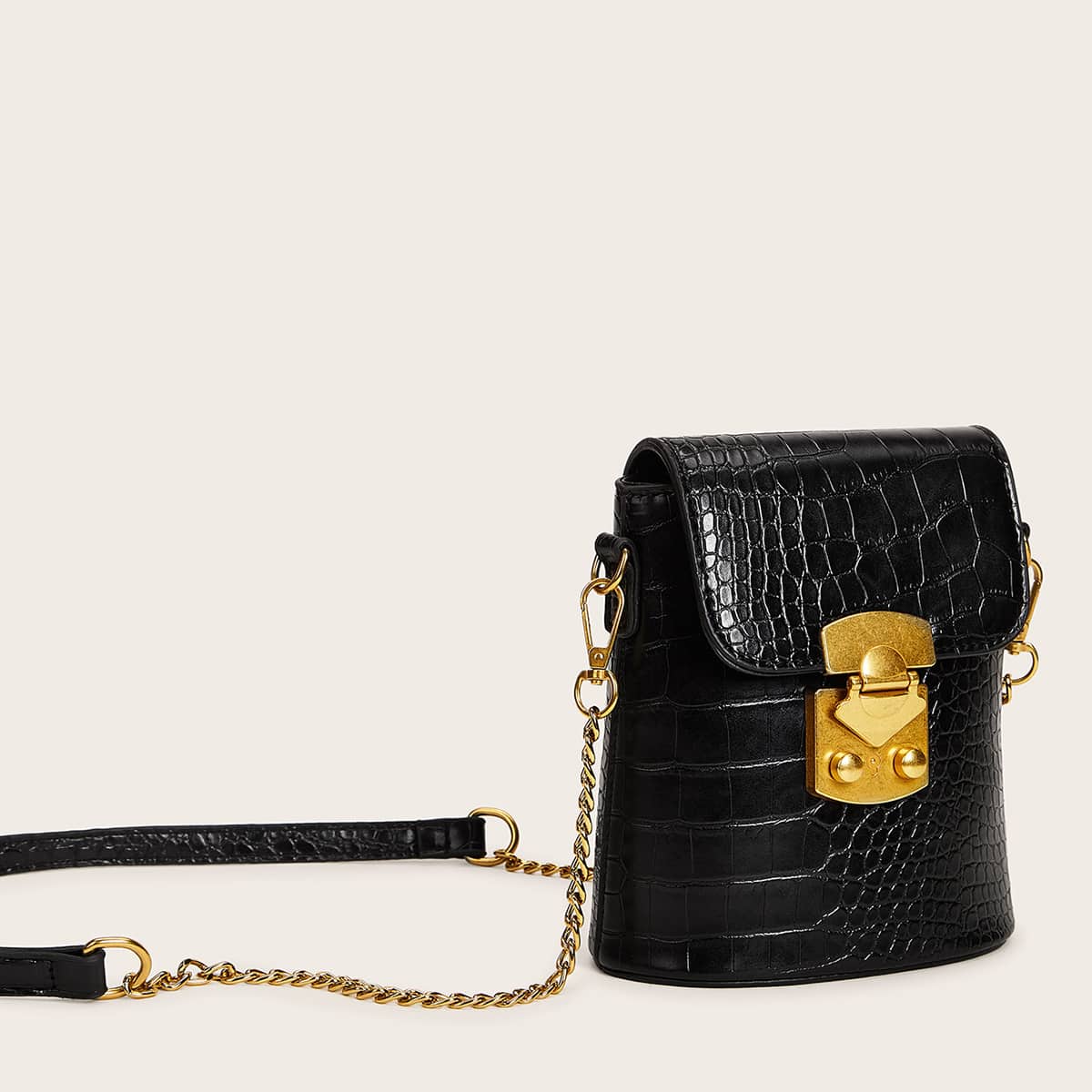 

Croc Embossed Chain Crossbody Bag, Black