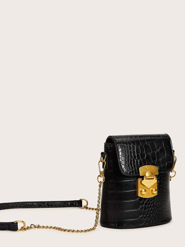 

Croc Embossed Chain Crossbody Bag, Black