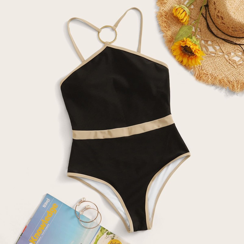 

Ring Linked One Piece Swimwear, Black