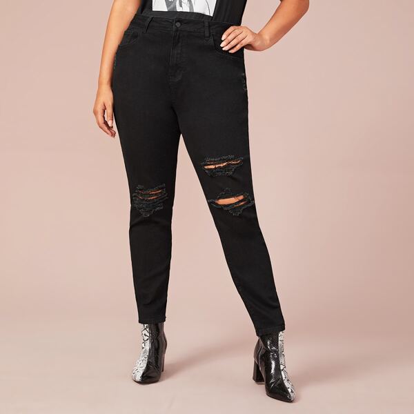 

Plus Ripped Skinny Jeans, Black