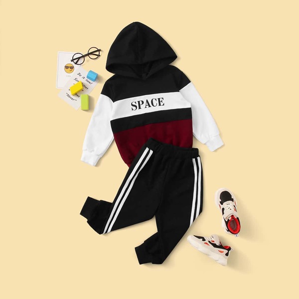 

Toddler Boys Color-block Letter Hoodie With Side Stripe Sweatpants, Multicolor