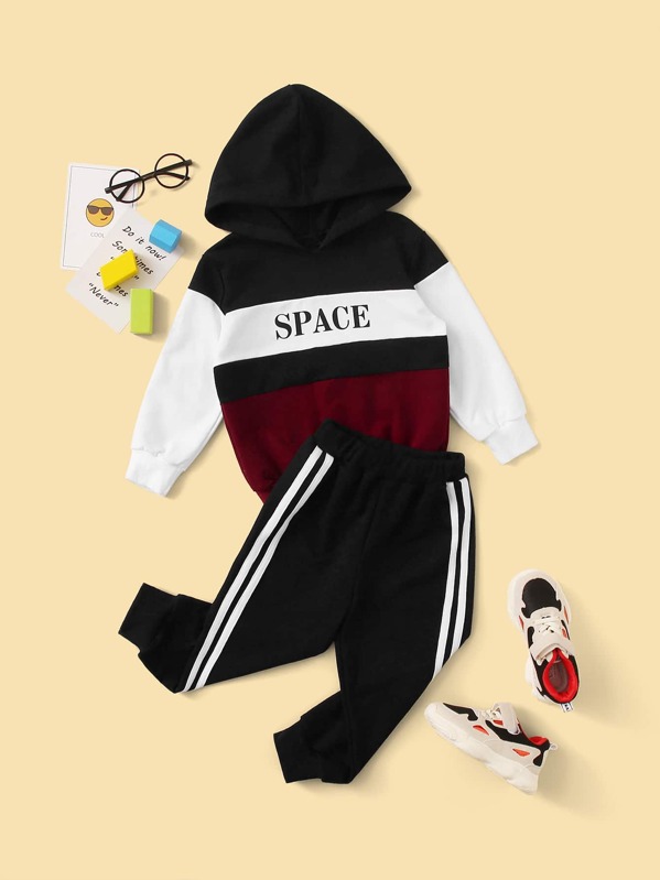 

Toddler Boys Color-block Letter Hoodie With Side Stripe Sweatpants, Multicolor, Arseniy