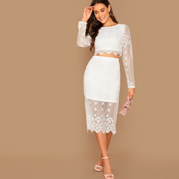 

Lace Crop Top & Skirt Set, White