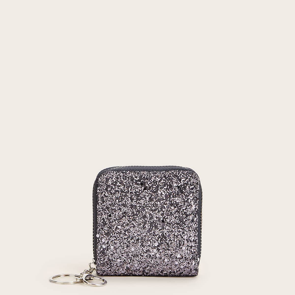 

Glitter Zipper Around Wallet, Purple