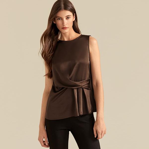 

Premium Draped Satin Tank Top, Brown