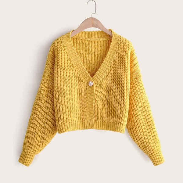 

Drop Shoulder Single Button Crop Cardigan