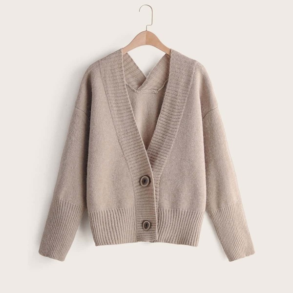 

Drop Shoulder Button Front Cardigan, Khaki
