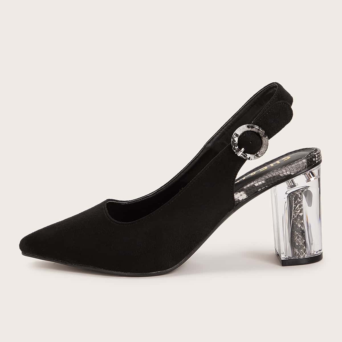 

Slingback Point Toe Chunky Heels, Black