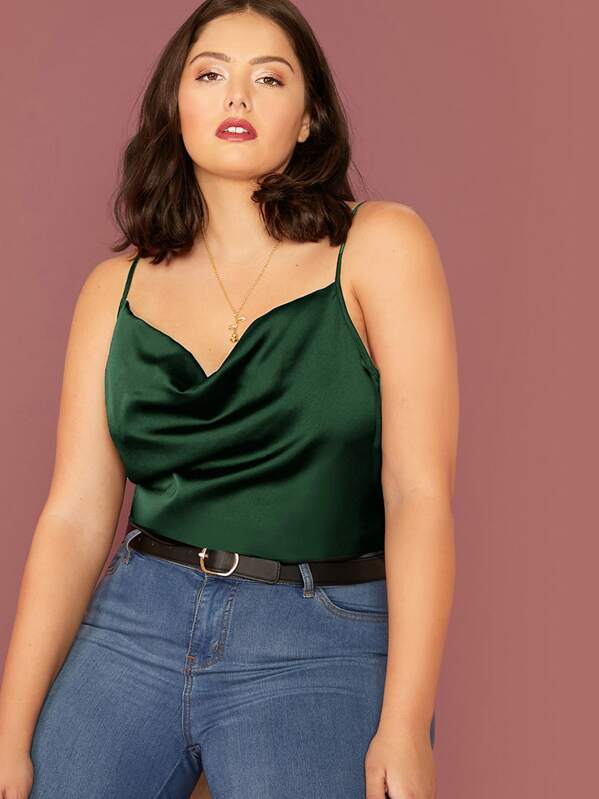 

Plus Draped Neck Satin Cami Top, Green, Marcelle Pallais