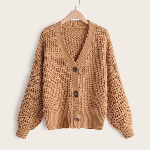 

V-Neck Button Through Drop Shoulder Cardigan, Camel