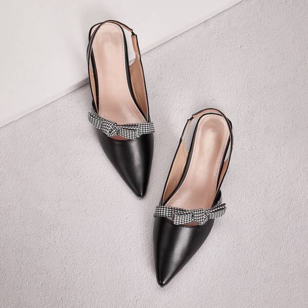 

Houndstooth Knot Slingback Flats, Black