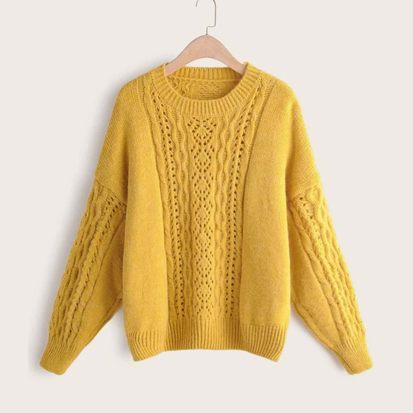 

Solid Cable Knit Drop Shoulder Sweater