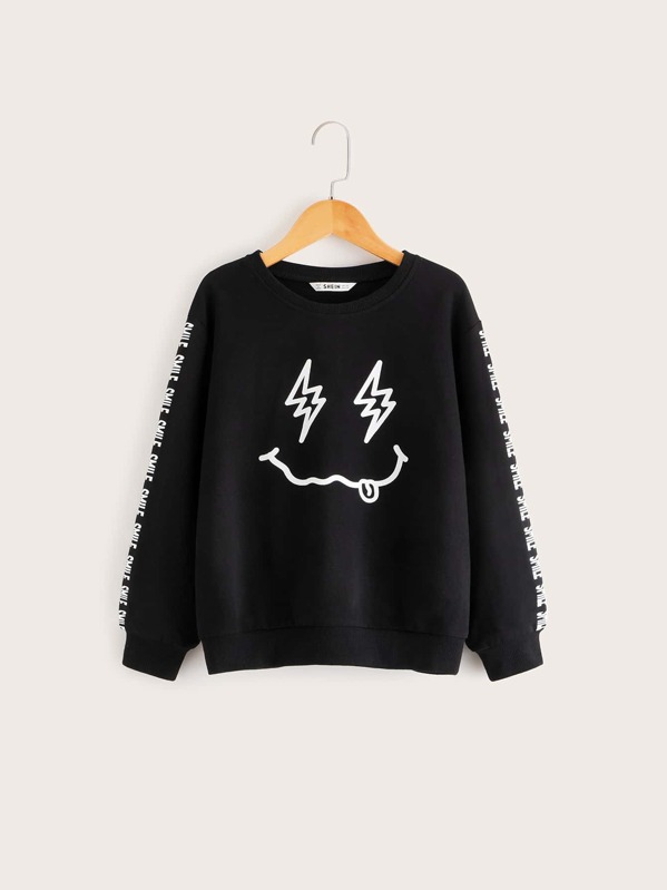 

Boys Cartoon and Letter Graphic Sweatshirt, Black