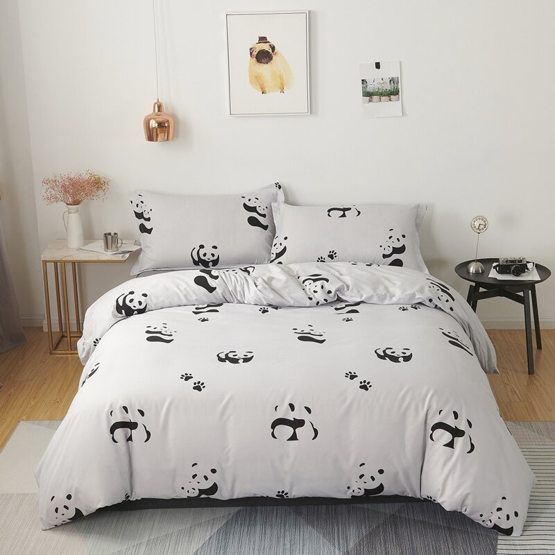 

Cute Panda Print Sheet Set, Black and white