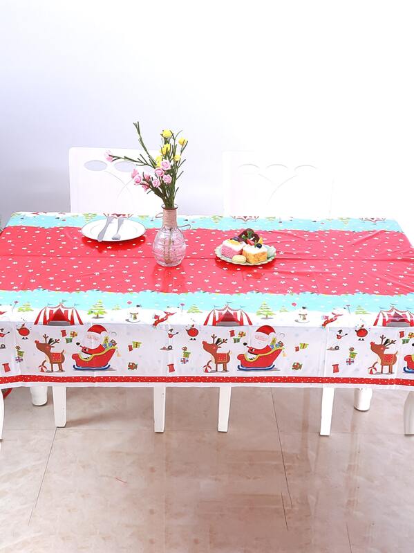 

1pc Christmas Print Disposable Tablecloth, Multicolor