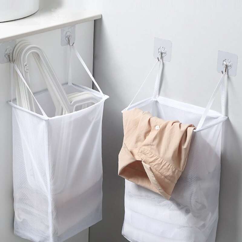 

1pc Hanging Mesh Laundry Storage Basket, White