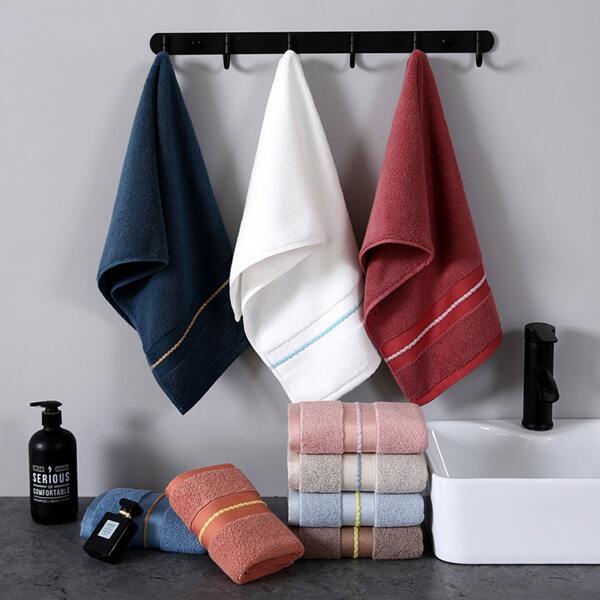 

1pc Solid Cotton Towel, Multicolor