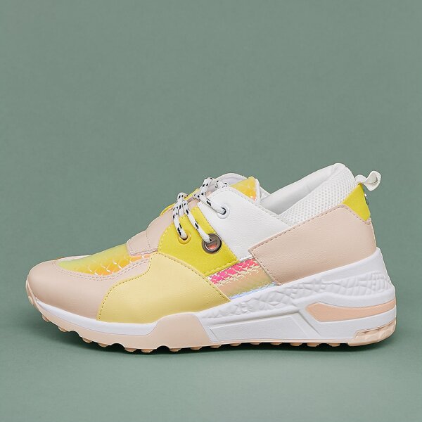 

Lace Up Snake Detail Colorblock Running Sneakers, Multicolor