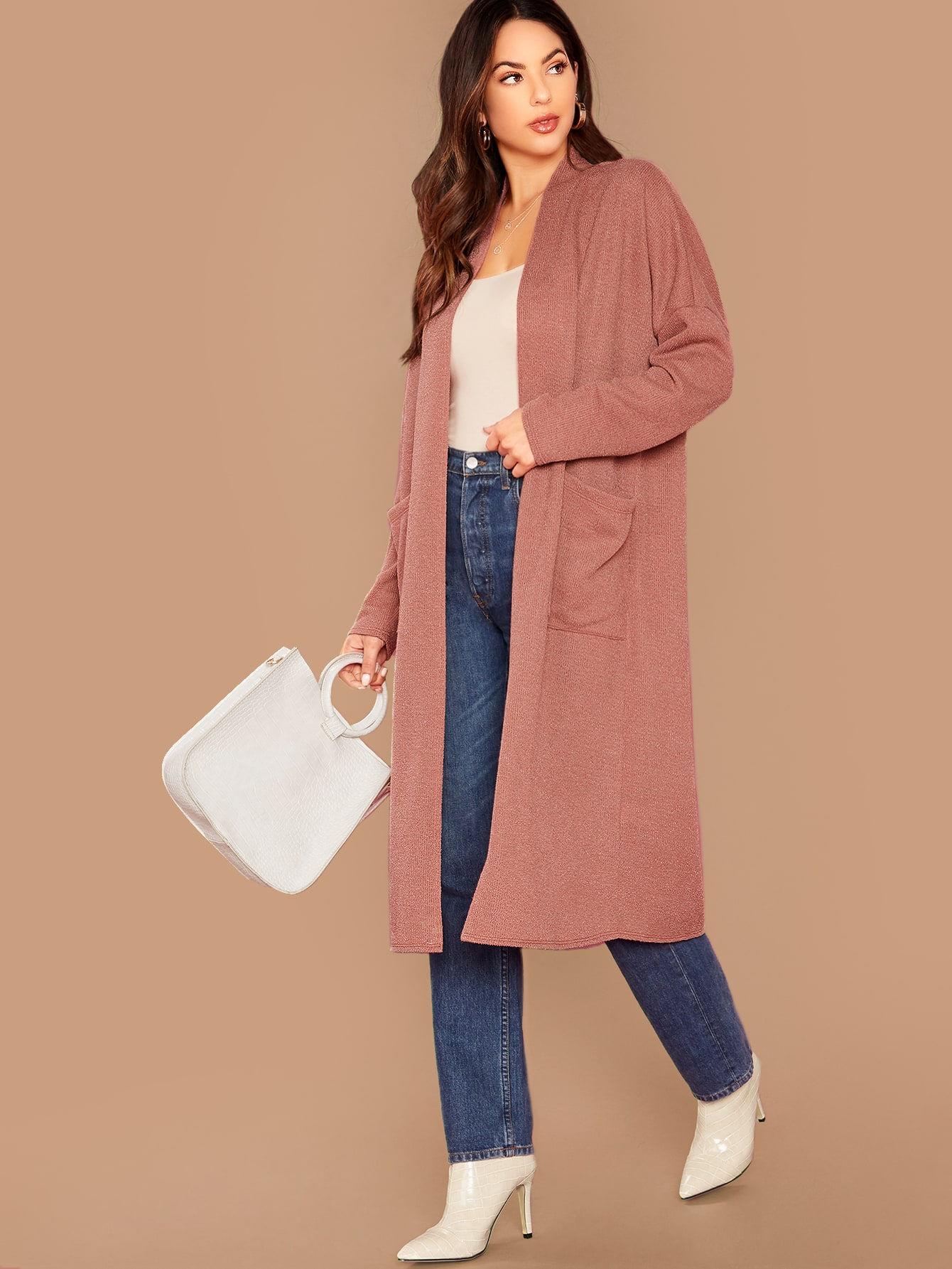 SheIn Women/'s Draped Open Front Sleeveless Cardigan Longline Belted Outerwear Duster Vest