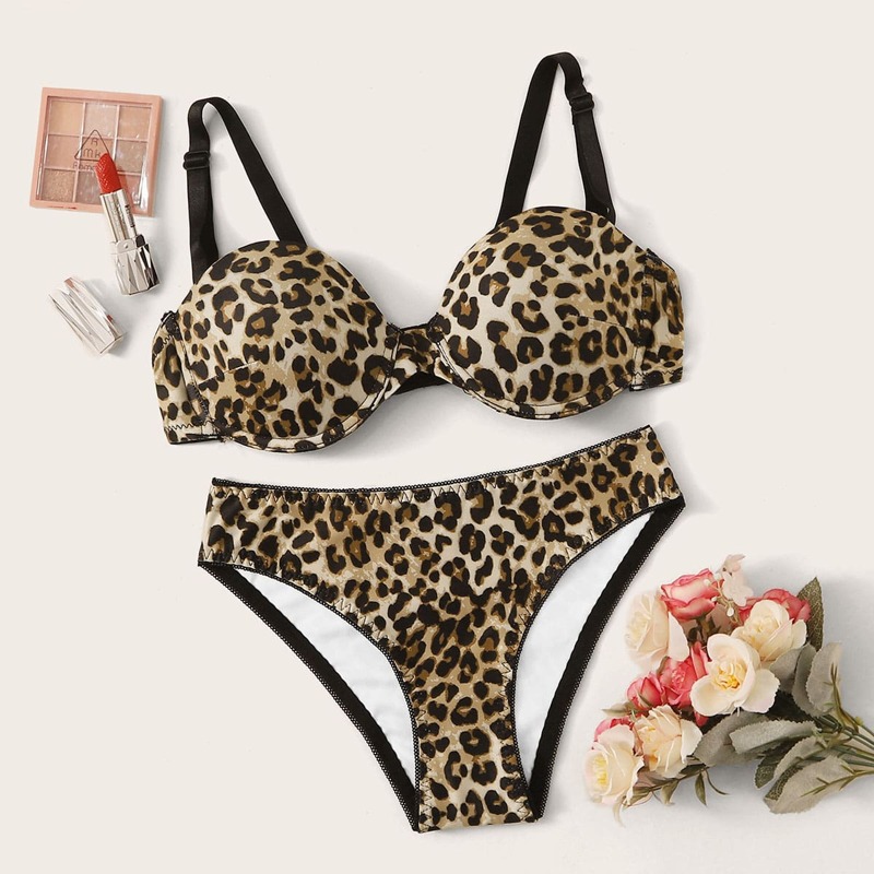 

Leopard Print Underwire Lingerie Set, Multicolor
