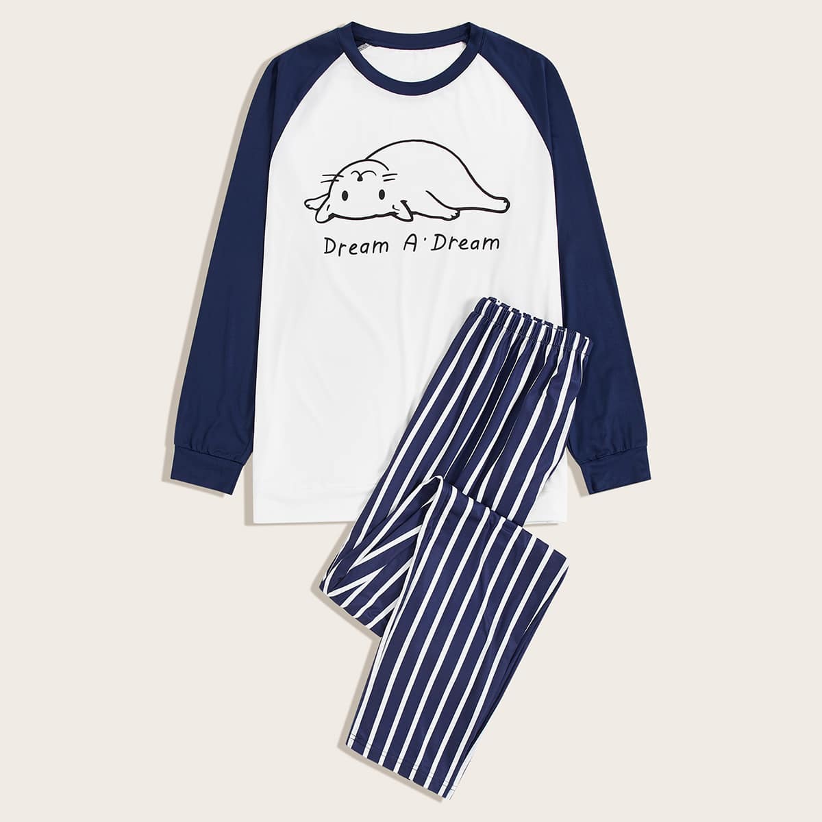 

Guys Cartoon And Letter Graphic Top & Striped Pants Set, Multicolor