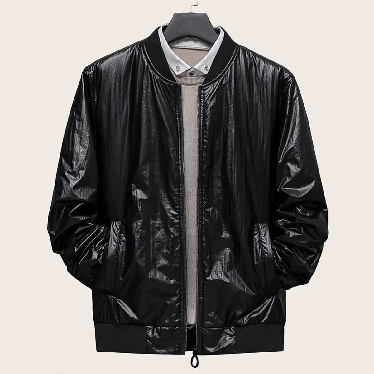 

Guys Zipper Pocket Side Bomber Jacket, Black