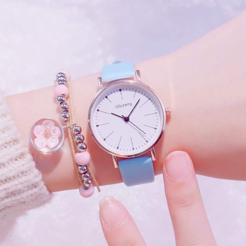 

1pc Pu Strap Minimalist Quartz Watch & 1pc Bracelet