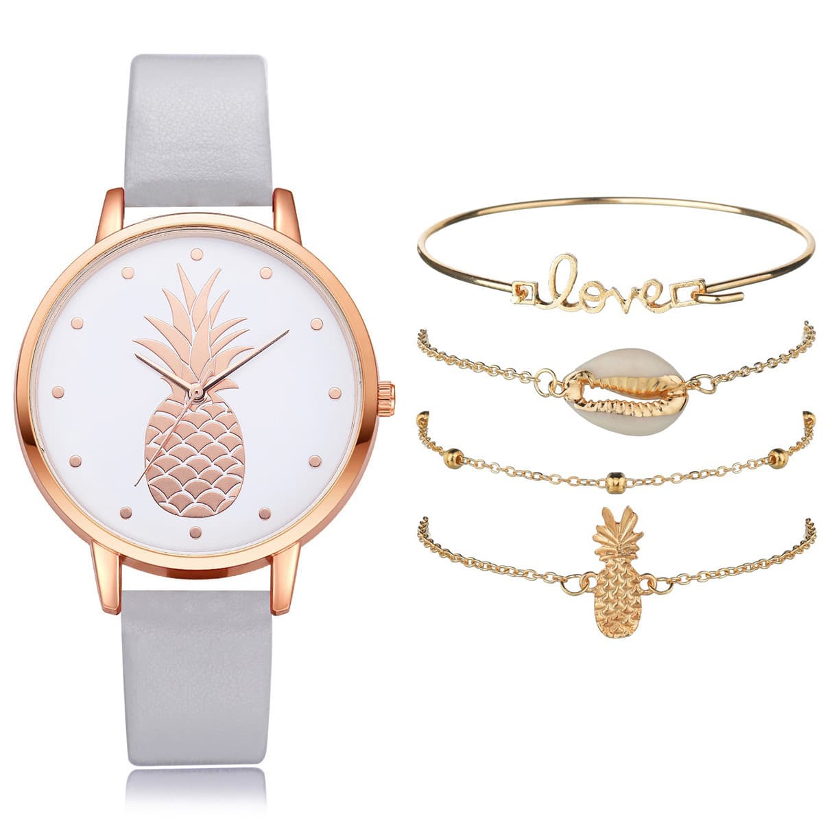 

1pc Pineapple Pattern Dial Watch & 4pcs Bracelet