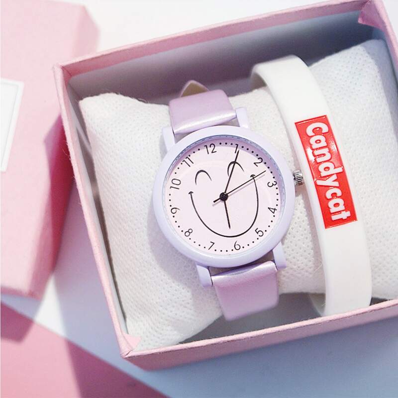 

1pc Smiley Face Print Dial Watch & 1pc Bracelet