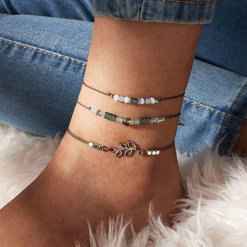 

Leaf & Arrow Decor String Anklet 3pcs, Multicolor