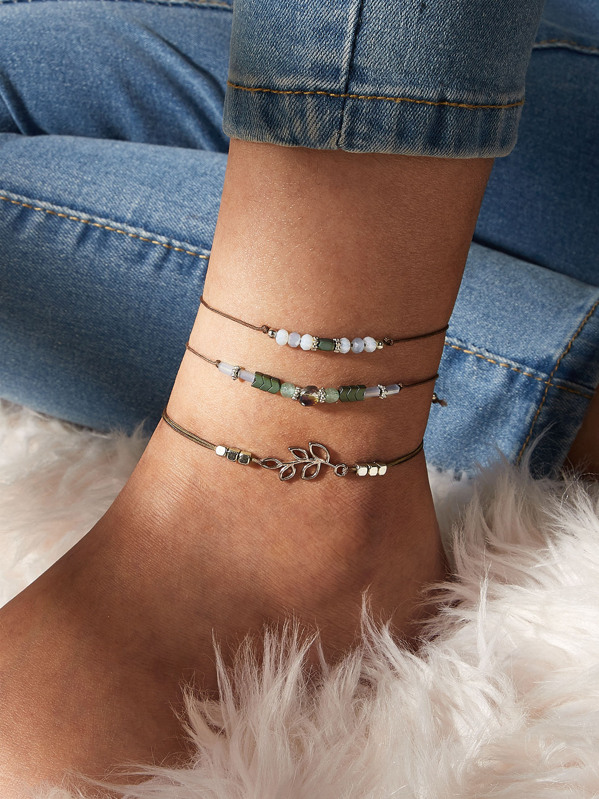 

Leaf & Arrow Decor String Anklet 3pcs, Multicolor
