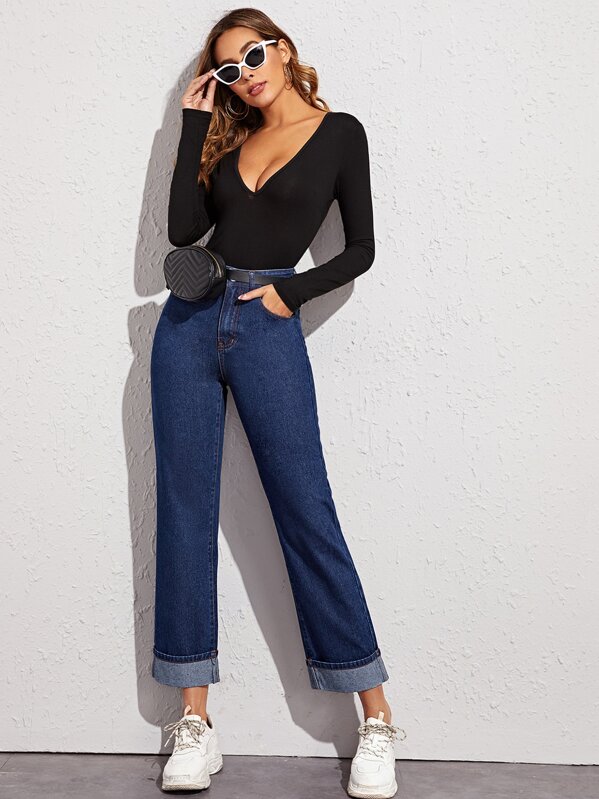 

High Waist Straight Leg Jeans Without Bag, Navy, Giulia