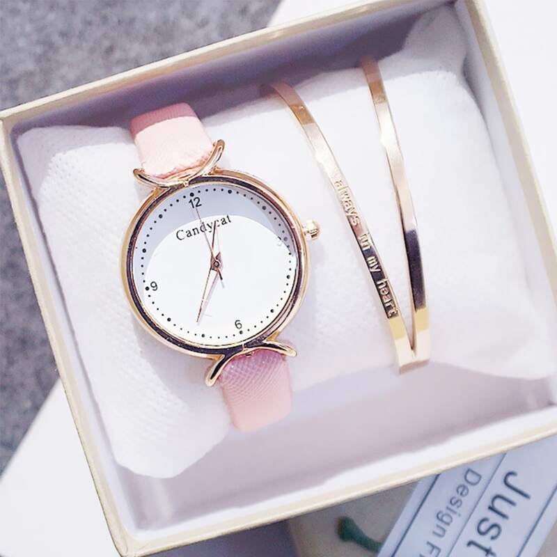 

1pc Pu Strap Watch & 1pc Bracelet
