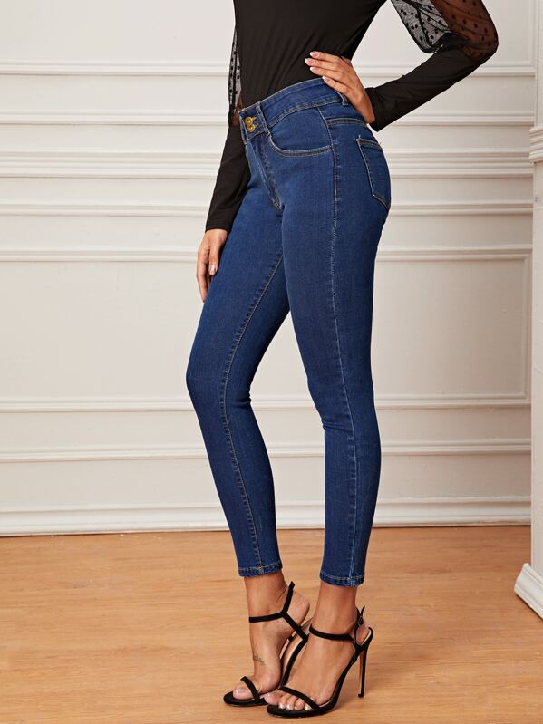 

Dark Wash Crop Skinny Jeans, Navy, Giulia