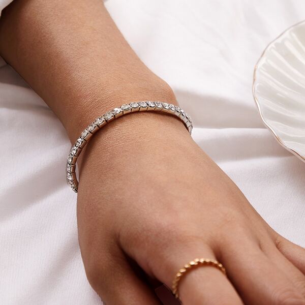 

1pc Rhinestone Engraved Bracelet, Silver