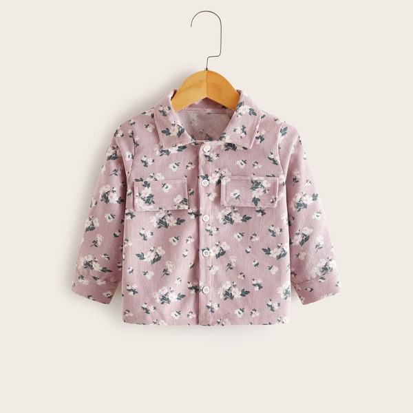 

Toddler Girls Fake Flap Pocket Floral Corduroy Jacket, Pink