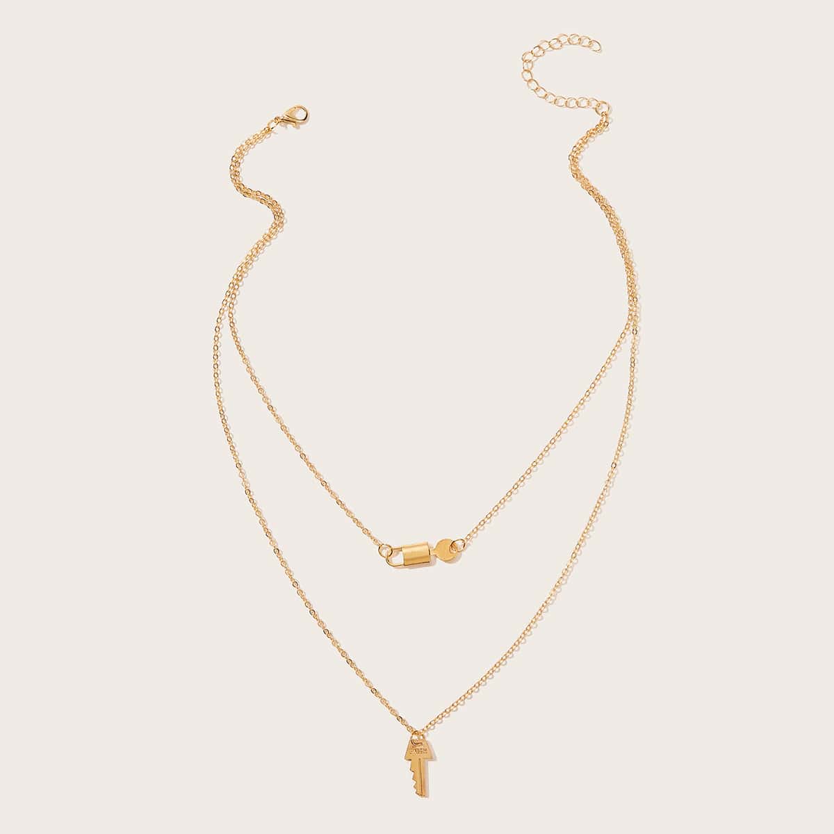

1pc Key & Lock Charm Layered Necklace, Gold