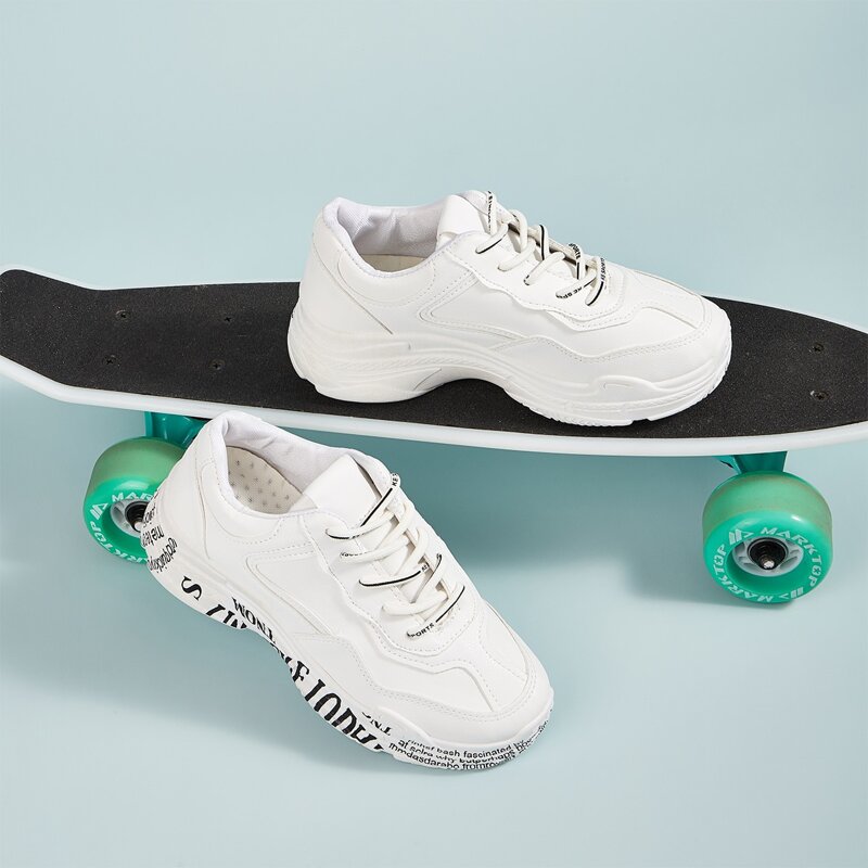 

Slogan Graphic Lace-up Chunky Sneakers, White